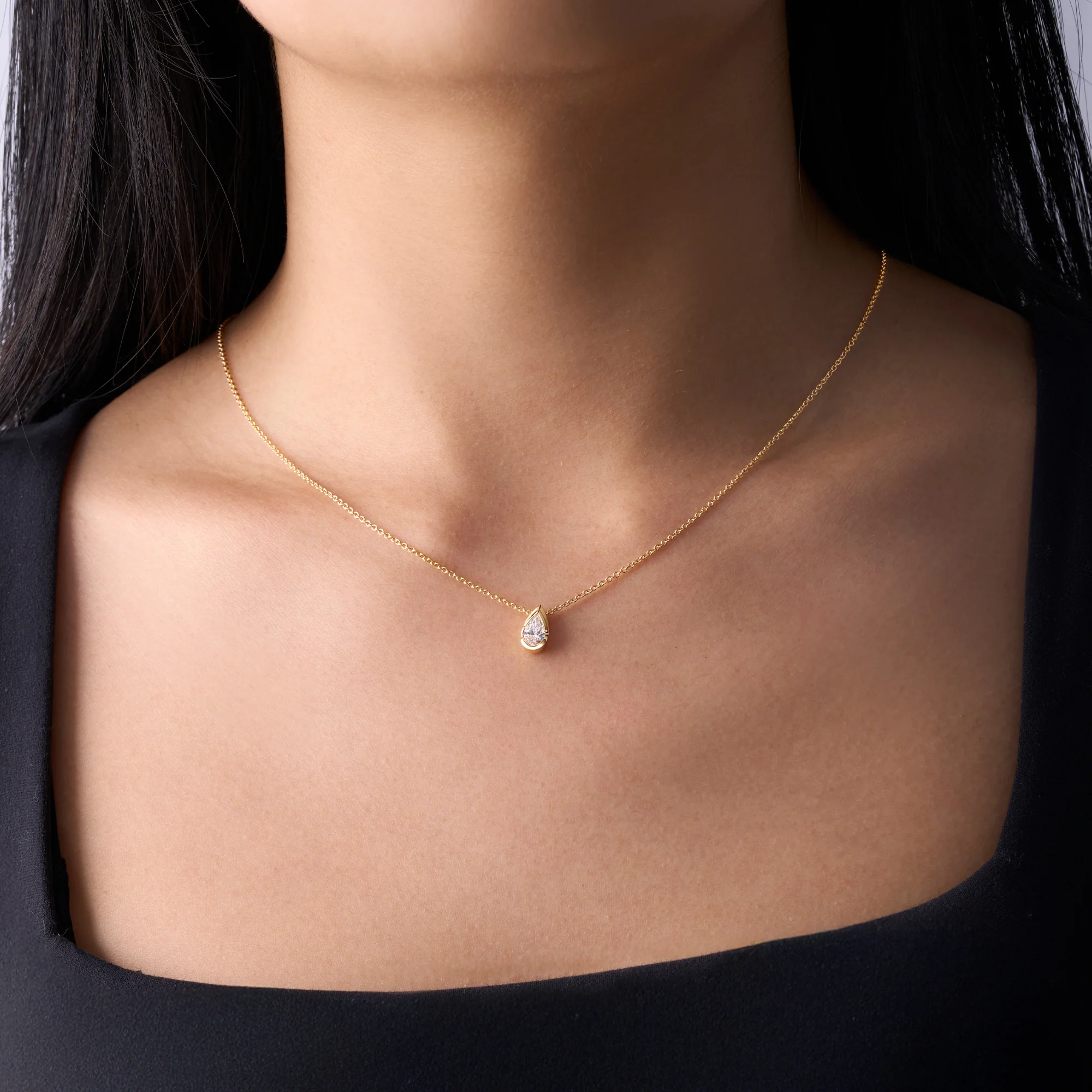 Bezel Pear Lab Diamond Solitaire Pendant - Image 4