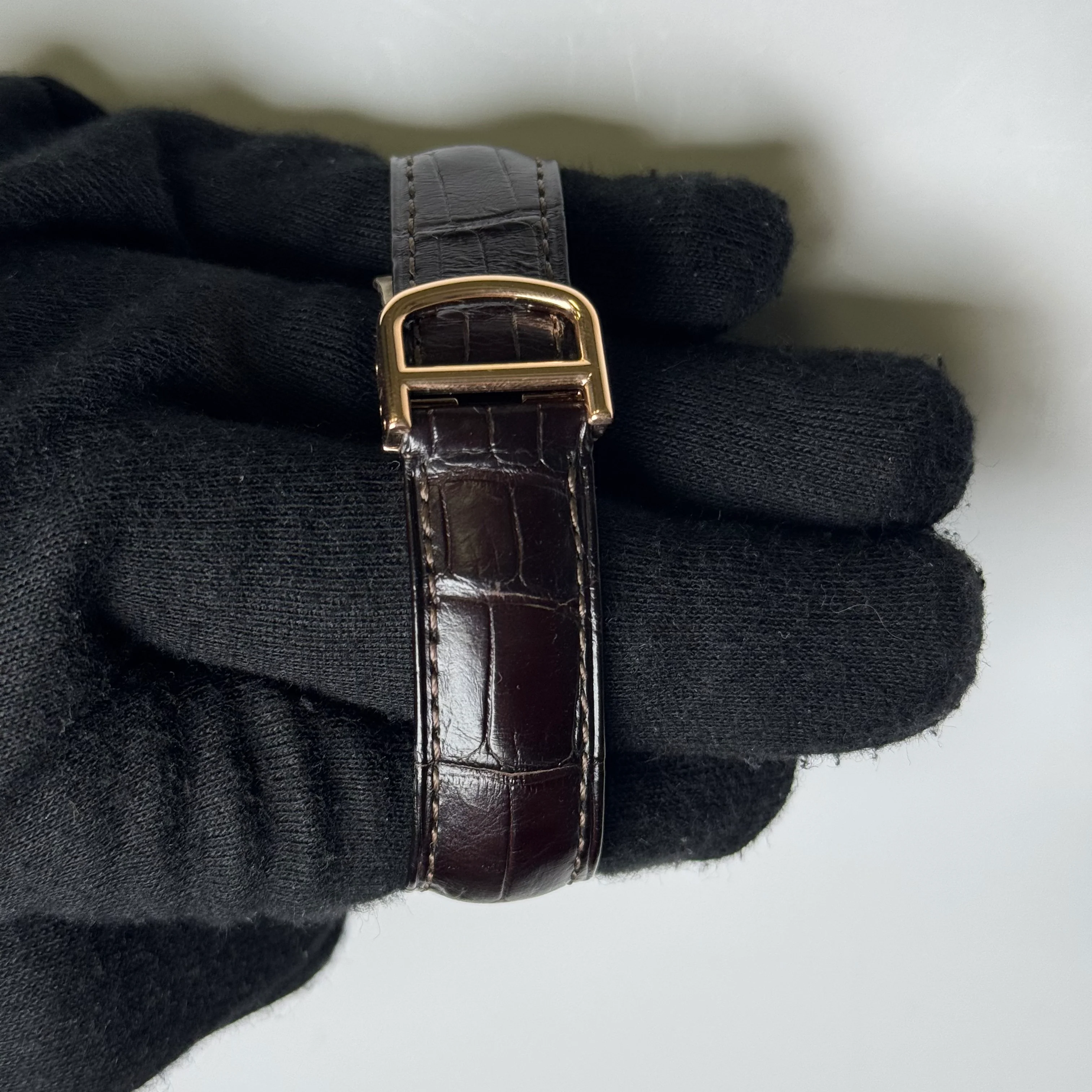 Cartier Ronde Louis 28mm 18K Rose Gold Cream Roman Dial Watch Factory Diamond Bezel With Black Leather Strap REF# 2886 - Image 4