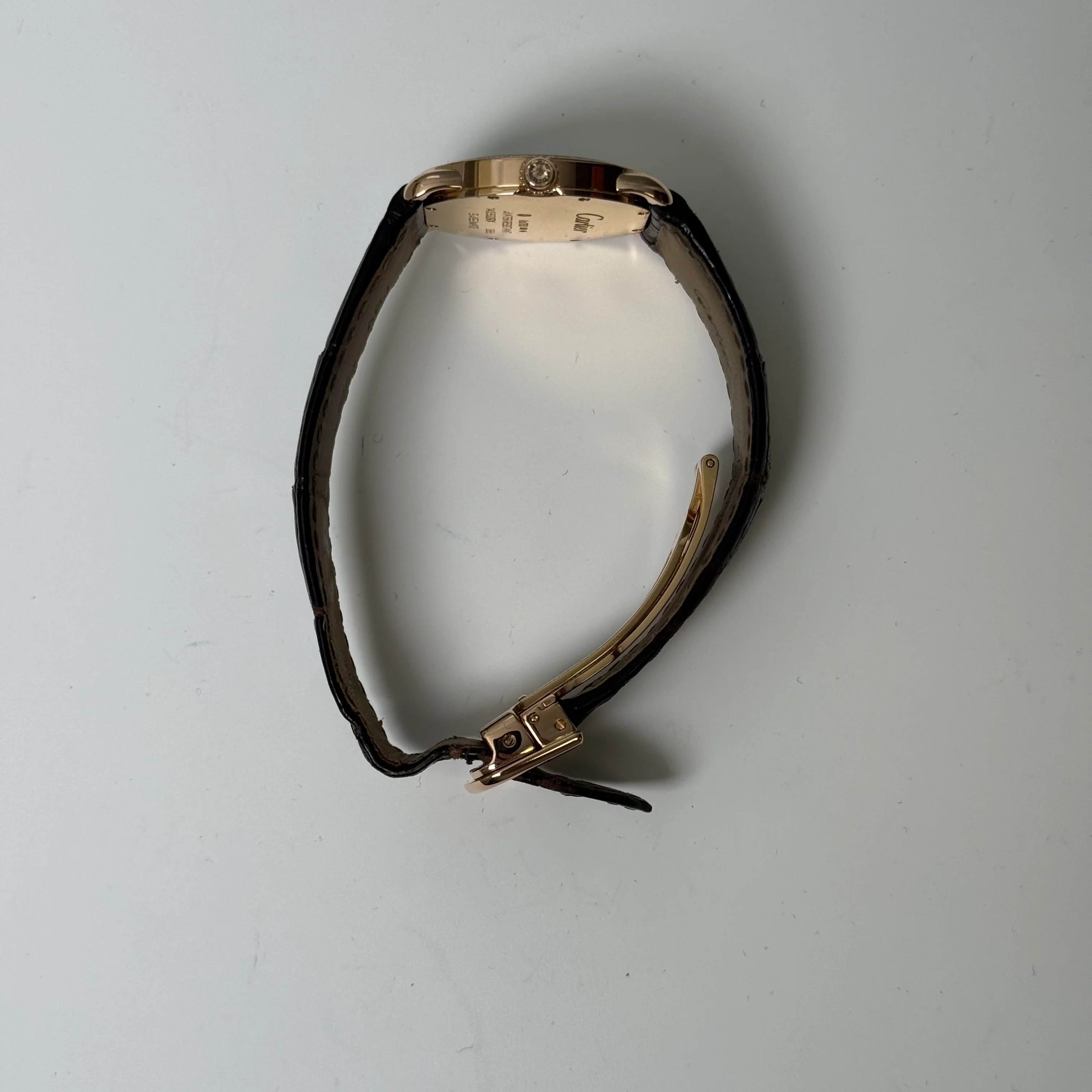 Cartier Ronde Louis 28mm 18K Rose Gold Cream Roman Dial Watch Factory Diamond Bezel With Black Leather Strap REF# 2886 - Image 5