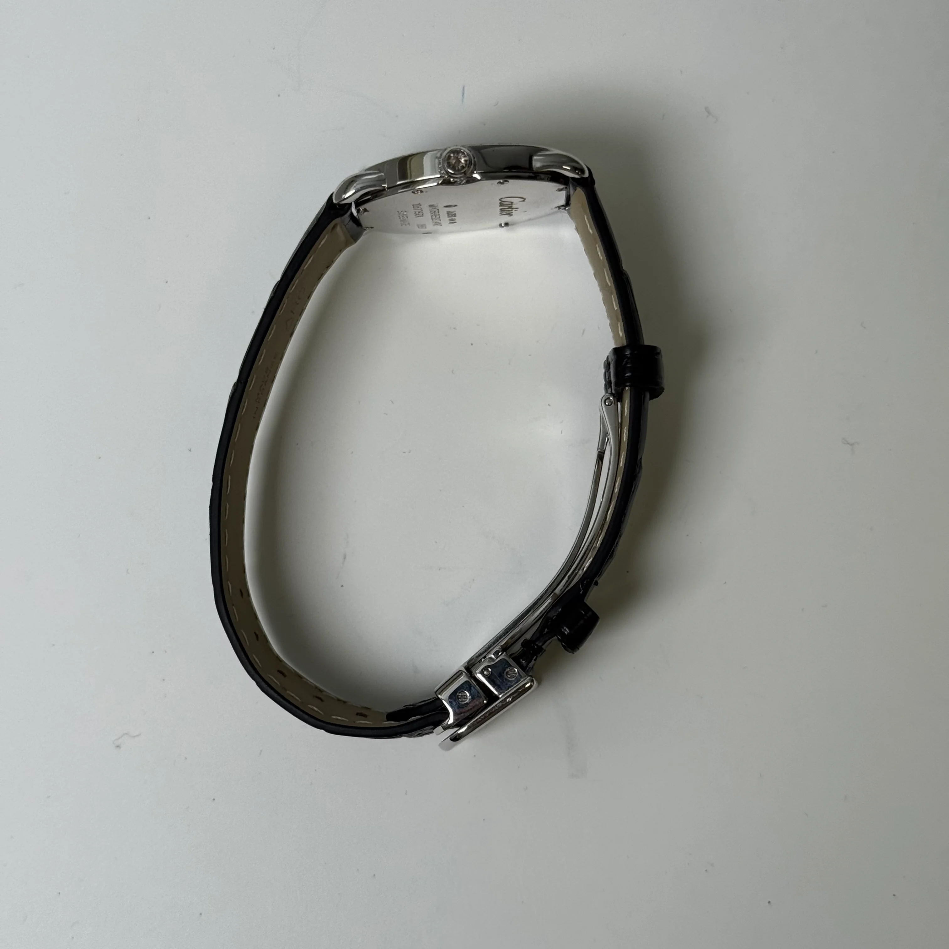 Cartier Ronde Louis 28mm 18K White Gold Cream Roman Dial Watch Factory Diamond Bezel With Black Leather Strap REF# 2887 - Image 5