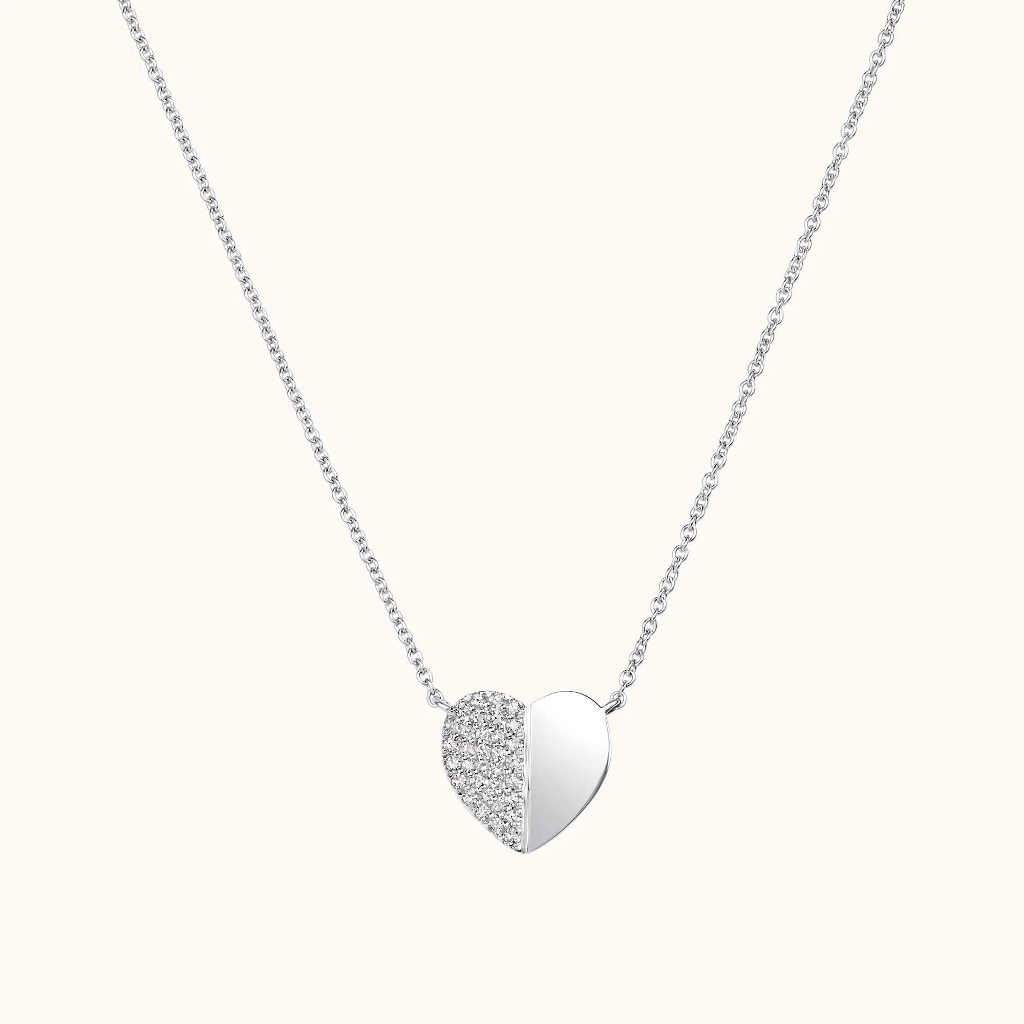 Half-Pave Diamond Heart Necklace - Image 3
