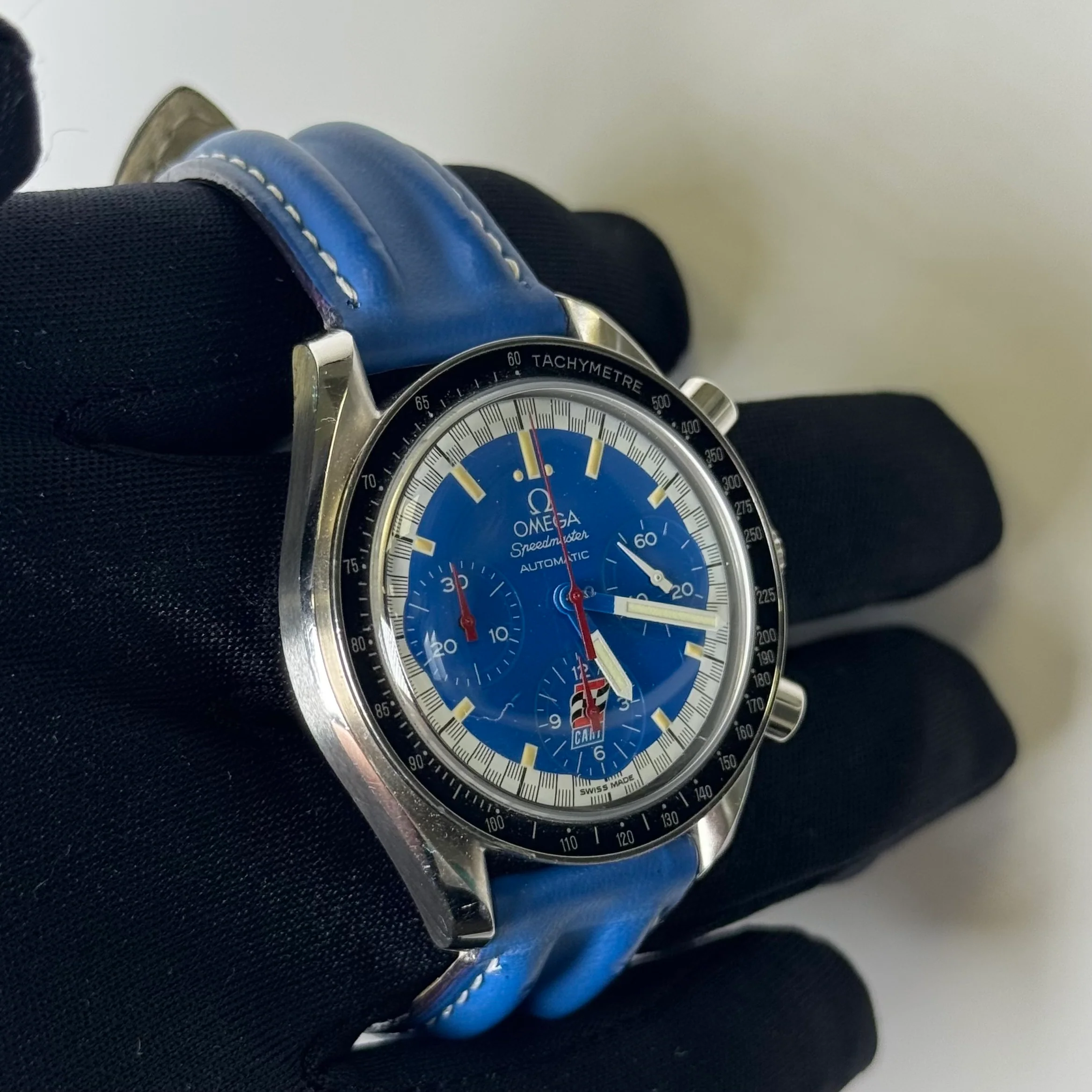 Omega Men's Speedmaster Schumacher Stainless Steel 39mm Blue Chronograph Stick Dial Watch Reference #: 3510.81.00 - Image 3